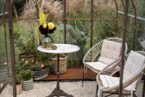 outdoor custom materials mixed with wrought iron furniture